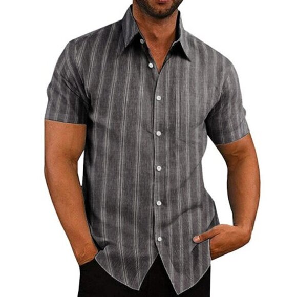 Men's Casual Button Down Shirt Chambray Stripe Small - Picture 1 of 4
